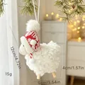 Cute plush Christmas sheep ornament featuring a red knitted hat and soft fleece texture. - Earflap Hat Wood Leg Sheep Hanging Decor