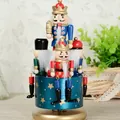 Handcrafted 8-inch wooden Nutcracker music box featuring colorful festive soldier figures - Blue