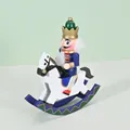 Schiaccianoci soldato in legno dipinto a mano su cavallo a dondolo bianco regalo - Blu