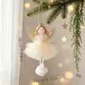 Cream Nordic fabric Christmas angel ornament with glitter wings and tulle skirt - Gold Gauze Skirt Angel Pendant