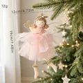 Roze ballet engel kersthanger met tule rok en gouden vleugels aan de kerstboom - Draad Vleugels Engel Ornament / Roze