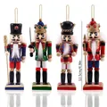 Set of 4 colorful 12.5cm traditional wooden nutcracker Christmas tree hanging ornaments - Style 2 / Four-Piece Set