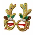 Festive golden glittery reindeer antler Christmas glasses for holiday party photo props - Golden Reindeer Antler Glasses Frame / Gold
