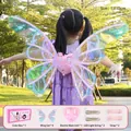 Electric glowing butterfly wings toy set for kids in iridescent pink finish for parties - Laser Transparent Butterfly Wings / Large (53x75cm)