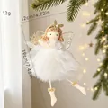 Handgemaakte witte ballet engel kerstversiering met tule rok en gouden vleugels - Draad Vleugels Engel Ornament / Wit
