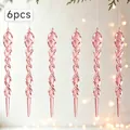 Set van 6 roze gedraaide ijspegel kersthangers van helder acryl voor kerstversiering - Ijspegel Ornament / Set van 6 / Roze