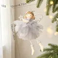 Elegante kerstengel ornament met grijze tule rok en een glinsterende sterrenstaf - Draad Vleugels Engel Ornament / Grijs