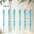 Set van 6 blauwe acryl gedraaide ijspegelornamenten voor kerstboom met feestelijk bokeh - Ijspegel Ornament / Set van 6 / Blauw
