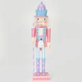 Front view of a 38cm candy series nutcracker soldier figurine for Christmas decoration - 38cm / Pink