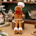 Feestelijke kerst peperkoekman pluche knuffel met koksmuts en lange bungelbenen - Herenmodel (Koksmuts)