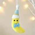 Adorno navideño de felpa con forma de plátano, gorro de punto azul y lazo decorativo - Estilo con Lazo (R-C115) / Amarillo