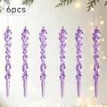 Set van 6 paarse gedraaide acryl ijspegel ornamenten voor de kerstboom decoratie - Ijspegel Ornament / Set van 6 / Paars