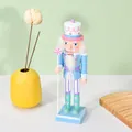 Decorative 25cm Macaroon colored wooden Nutcracker soldier figure with a lollipop staff - Lake Blue