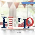 Independence Day wooden HELLO decoration with US flag stars and stripes print - HELLO