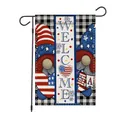 Patriotic gnome garden flag with Welcome text for 4th of July outdoor decoration - Dual Gnomes Welcome Style (HL-Independence Flag 07) / 30x42cm