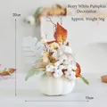 Elegant white foam pumpkin tabletop decoration with autumn maple leaves and white berries - Berry White Pumpkin Ornament (735)