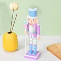 Handcrafted 25cm macaron lavender wooden nutcracker soldier ornament with candy staff - Violet