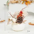 Autumn decorative white foam pumpkin centerpiece with pinecones and maple leaves, 20cm height - Pine Cone White Pumpkin Ornament (736)