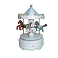 Classic blue and white carousel music box with detailed miniature wooden horses for decor - Style No. 8 (Blue and White Stripes) / 20x10.5x6cm