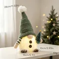Handmade LED Christmas gnome plush with green knitted hat and glowing beard decoration - Tree Style / Light-up Doll Ornament
