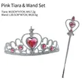 Sparkling pink fairy princess crown and magic wand set with heart-shaped rhinestones - Tiara and Wand Set / Tiara 15x7cm/Wand 30.5x7cm / Pink