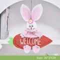 Adorno colgante de Pascua hecho a mano con conejo rosa y cartel de bienvenida zanahoria - Conejo de Zanahoria Rosa (SH23049)