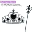 Children's fairy princess silver crown and magic wand set with black heart rhinestones - Tiara and Wand Set / Tiara 15x7cm/Wand 30.5x7cm / Black