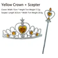 Yellow fairy princess tiara and magic wand set with heart-shaped yellow gems - Tiara and Wand Set / Tiara 15x7cm/Wand 30.5x7cm / Yellow