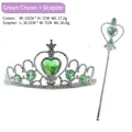 Set costume da principessa per bambini con corona verde e scettro magico a cuore - Set Tiara e Bacchetta / Tiara 15x7cm/Bacchetta 30.5x7cm / Verde