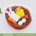 Easter decoration set featuring plush chick and bunny in a 10cm handmade bird nest - Chick & Rabbit Nest / 10cm