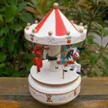 Wooden carousel music box in red and white stripes with elegant gold trim accents - Style No. 11 (White/Red/Gold) / 20x10.5x6cm