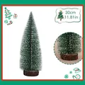 30cm miniature Christmas tree with white snow-flocked branches and natural wooden base stand - A-S16 30cm Snow Tipped Pine Tree