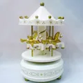 Elegant white and gold rotating carousel music box, mechanical table decor model 9. - Style No. 9 (Simple White and Gold) / 20x10.5x6cm