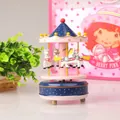 Classic pink wooden carousel music box with white painted horses for room decoration - Style No. 1 (Pink/Blue/White) / 20x10.5x6cm