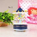 Blue rotating carousel music box decorative cake topper for gift No. 2 - Style No. 2 (Deep Blue and White) / 20x10.5x6cm
