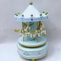 Classic sky blue and gold carousel music box with white horses for home decor - Style No. 5 (Sky Blue and Gold) / 20x10.5x6cm