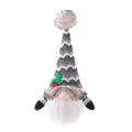 Kerstkabouter pluche ornament met grijs gestreepte gebreide muts en witte baard decoratie - Grijze Stijl (B3-17) / Grijs