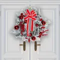 Corona de Navidad flocada con lazo rojo y adornos para decoración de la puerta principal - Corona Flocada / 30cm