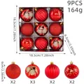Set of 9 festive red Christmas balls with various patterns, dimensions and 164g weight - 9 Pieces Set / Red