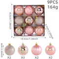 Set of 9 rose gold Christmas balls with glitter and painted patterns in gift box - 9 Pieces Set / Pink