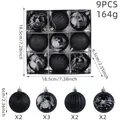 9-piece black Christmas ball ornament set with matte, glitter, and painted designs. - 9 Pieces Set / Black