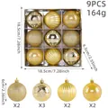 Set da 9 palline di Natale color oro con diverse trame e decorazioni per albero - Set da 9 Pezzi / Giallo