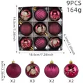 Set di 9 palline di Natale bordeaux con motivi a stella, pigna e decori rigati - Set da 9 Pezzi / Borgogna