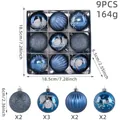 Set di 9 palline di Natale blu scuro con motivi di stelle, glitter e aghi di pino - Set da 9 Pezzi / Blu