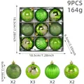 Set di 9 palline di Natale verdi con vari decori glitterati e design a spirale - Set da 9 Pezzi / Verde