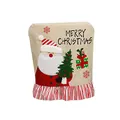 Decorative burlap Christmas chair cover with embroidered Santa Claus and red ruffle - Santa Claus Style (O1-7)