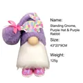 Handmade plush Easter gnome doll with purple hat, white beard and bunny decoration - D2-2 Standing Doll Purple Hat Purple Bunny / 43x20x9cm