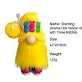 Handmade Easter plush gnome with yellow hat and three rabbit accents for home decor - D2-3 Standing Doll Yellow Hat Three Bunnies / 43x20x9cm
