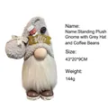 Gnome en peluche sur le thème du café avec chapeau gris et décoration de barbe blanche - D2-5 Poupée Debout Chapeau Gris Grain de Café