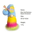 Gnome de Pâques en peluche avec bonnet bleu clair et barbe arc-en-ciel - D2-7 Ornement Chapeau Bleu Barbe Arc-en-ciel
